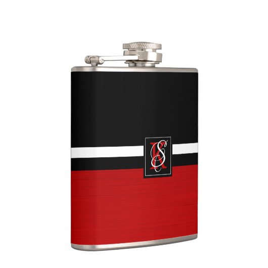 Eenvoudig zwart-wit met twee tonen rode Initialen  Heupfles (Rechts)