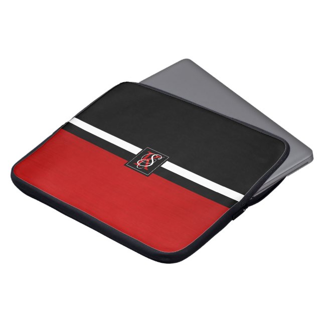 Eenvoudig zwart-wit met twee tonen rode Initialen  Laptop Sleeve (Voorkant top)