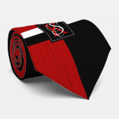 Eenvoudig zwart-wit met twee tonen rode Initialen  Stropdas (Opgerold)
