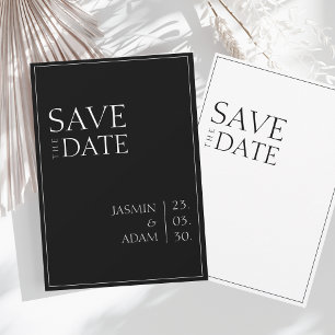 Eenvoudig zwart wit minimale typografie bruiloft save the date