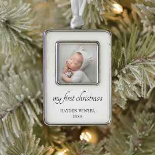 Eenvoudig zwart-wit minimalistisch foto baby's eer verzilverd omlijst ornament
