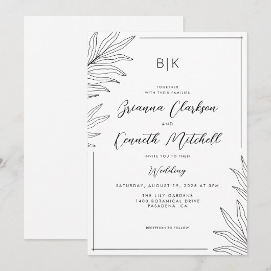 Eenvoudig zwart-wit minimalistisch huwelijk kaart (Voorkant / Achterkant)