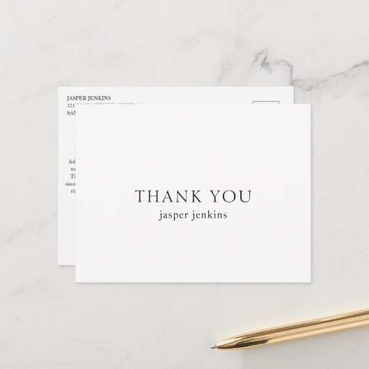 Eenvoudig zwart-wit minimalistisch modern briefkaart (Voorkant / Achterkant in situ)