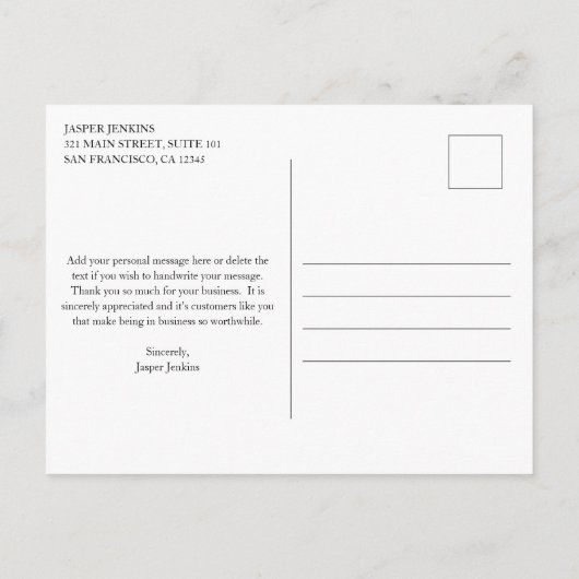 Eenvoudig zwart-wit minimalistisch modern briefkaart (Achterkant)