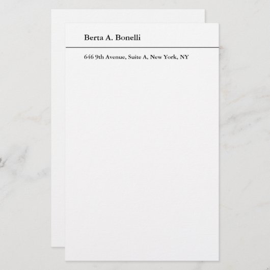 Eenvoudig zwart wit minimalistisch modern briefpapier (Voorkant / Achterkant)