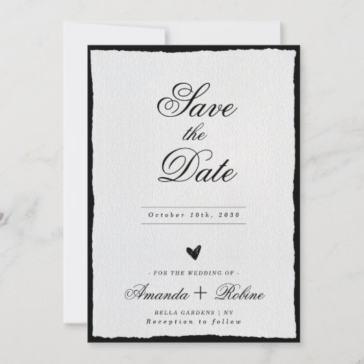 Eenvoudig zwart-wit minimalistisch save the date (Voorkant)