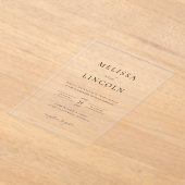 Eenvoudig zwart-wit minimalistisch script bruiloft acryl uitnodigingen (Laagn)