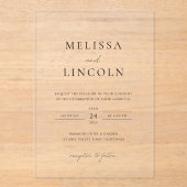 Eenvoudig zwart-wit minimalistisch script bruiloft acryl uitnodigingen (Voorkant)