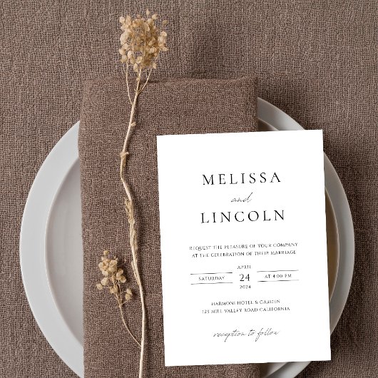 Eenvoudig zwart-wit minimalistisch script bruiloft kaart