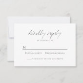 Eenvoudig zwart-wit minimalistisch script bruiloft RSVP kaartje (Voorkant)