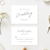 Eenvoudig zwart-wit minimalistisch script bruiloft RSVP kaartje