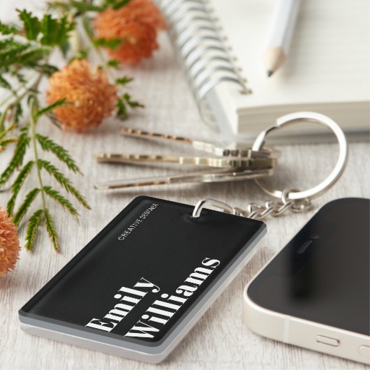 Eenvoudig zwart-wit minimalistisch sleutelhanger (Voorkant Rechts)