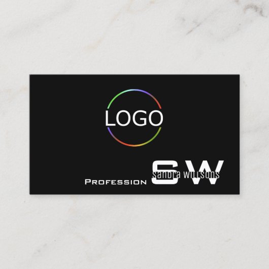 Eenvoudig zwart-wit model met monogram en Logo Visitekaartje (Voorkant)