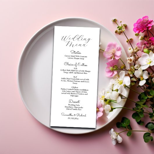 Eenvoudig zwart-wit Modern 4x9'' Trouwmenu Menu