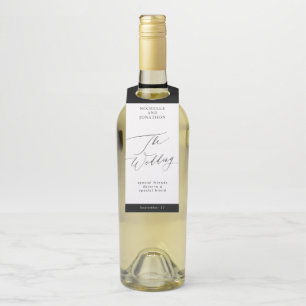 Eenvoudig zwart-wit modern calligrafie-huwelijk flessenhanger