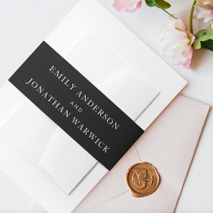 Eenvoudig zwart-wit modern calligrafie-huwelijk uitnodigingen wikkel