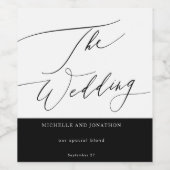 Eenvoudig zwart-wit modern calligrafie-huwelijk wijn etiket (Enkel label)