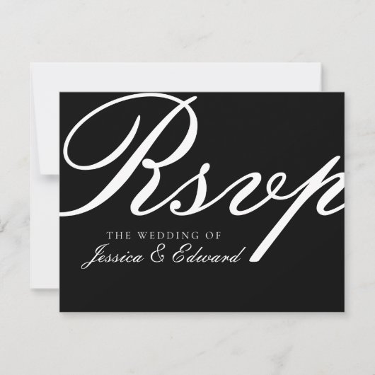 Eenvoudig zwart wit Modern Elegant Minimaal Script RSVP Kaartje (Voorkant)