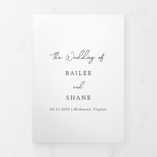 Eenvoudig zwart-wit modern huwelijk drieluik uitnodiging (Cover)