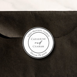 Eenvoudig zwart-wit modern huwelijksretouradres ronde sticker