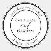 Eenvoudig zwart-wit modern huwelijksretouradres ronde sticker (Voorkant)