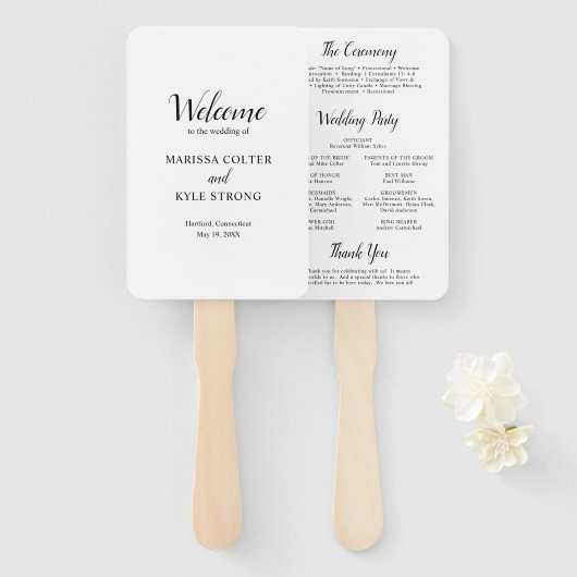 Eenvoudig zwart-wit, modern legant huwelijk handwaaier (Voorkant en achterkant)