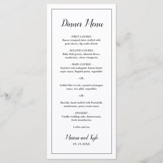 Eenvoudig zwart-wit, modern legant huwelijk menu (Voorkant)