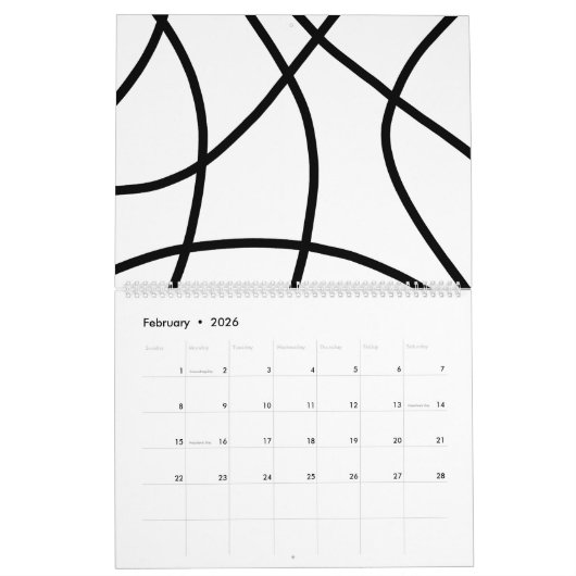 Eenvoudig zwart wit Modern minimalistisch Abstract Kalender (Feb 2026)