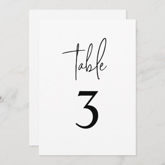 Eenvoudig zwart-wit modern minimalistisch tabelnum kaart (Voorkant / Achterkant)