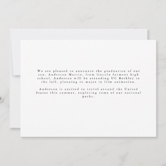 Eenvoudig zwart-wit Modern Photo Afstuderen Aankondiging (Achterkant)