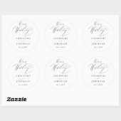 Eenvoudig zwart-wit modern script bruiloft ronde sticker (Vel)