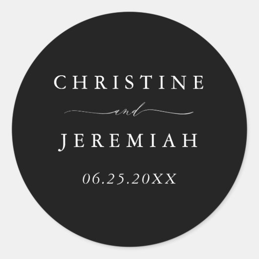 Eenvoudig zwart-wit modern script bruiloft ronde sticker (Voorkant)