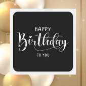 Eenvoudig zwart-wit modern script Happy Birthday Vierkante Sticker