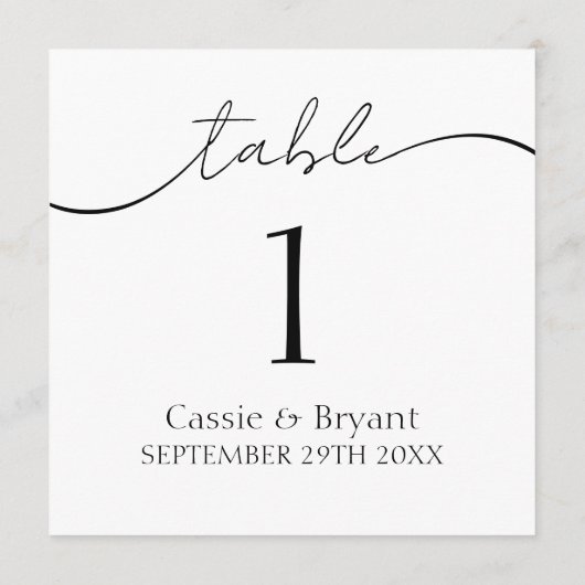 Eenvoudig Zwart-wit Modern Trouwtafelnummer Programmakaart (Achterkant)