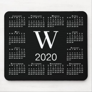 Eenvoudig zwart-wit monogram 2020-kalender muismat
