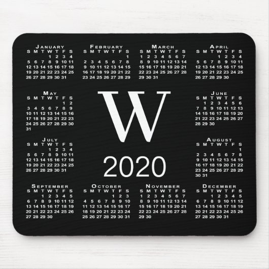 Eenvoudig zwart-wit monogram 2020-kalender muismat (Voorkant)