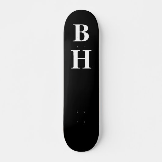 Eenvoudig zwart-wit monogram, aangepast persoonlijk skateboard (Voorkant)