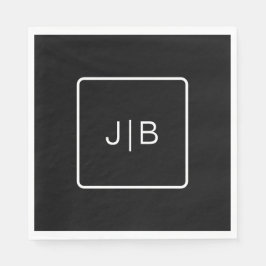 Eenvoudig zwart wit monogram aanpasbaar servet