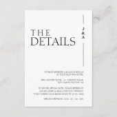 Eenvoudig zwart wit monogram bruiloft details informatiekaartje (Voorkant)