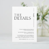 Eenvoudig zwart wit monogram bruiloft details informatiekaartje (Staand voorkant)