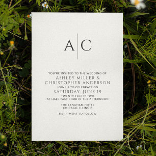 Eenvoudig zwart-wit monogram bruiloft kaart