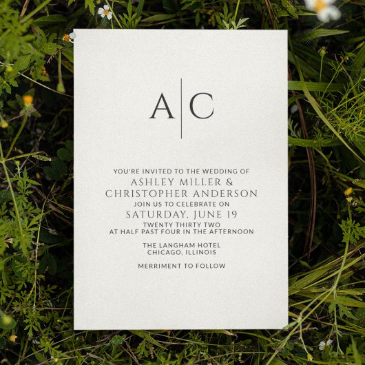 Eenvoudig zwart-wit monogram bruiloft kaart