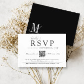 Eenvoudig zwart-wit monogram bruiloft QR RSVP Informatiekaartje