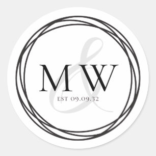 Eenvoudig zwart-wit monogram bruiloft ronde sticker