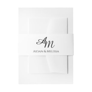 Eenvoudig zwart-wit monogram bruiloft uitnodigingen wikkel