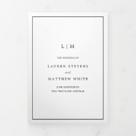 Eenvoudig zwart-wit monogram drieluik uitnodiging