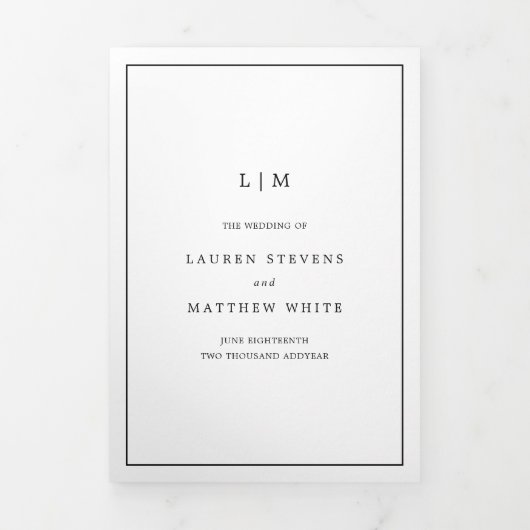 Eenvoudig zwart-wit monogram drieluik uitnodiging (Cover)