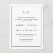 Eenvoudig zwart-wit monogram Elegant Wedding Aankondigingskaart (Voorkant)