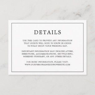 Eenvoudig zwart-wit monogram Elegant Wedding Informatiekaartje