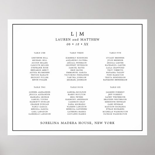 Eenvoudig zwart-wit monogram Elegant Wedding Poster (Voorkant)